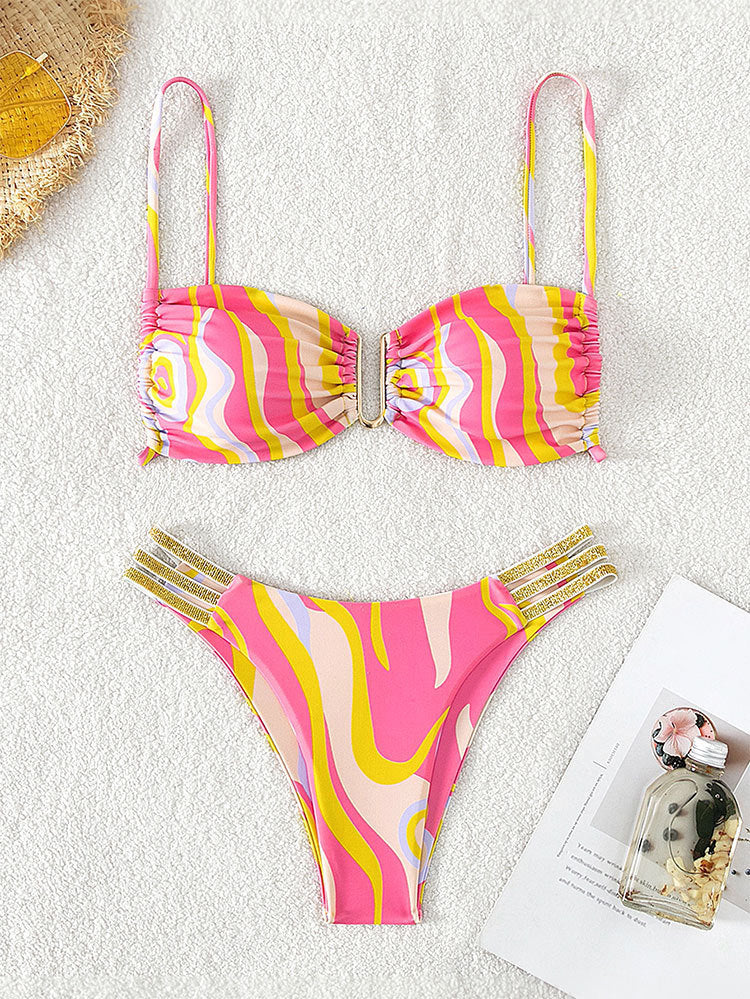 Damen Triangel-Bikini mit dekorativem Rüschendetail und hoch geschnittenem Slip R&B