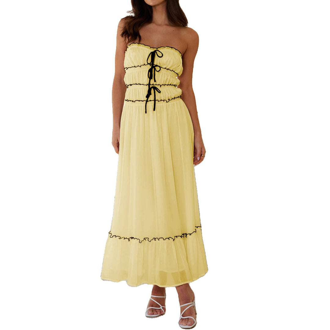 Damen Maxikleid mit dekorativen Rüschendetails und verstellbarem Bindegürtel R&B