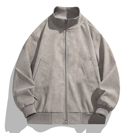 Herren modische Bomberjacke aus weichem Kunstleder mit elastischen Bündchen und praktischen Taschen R&B