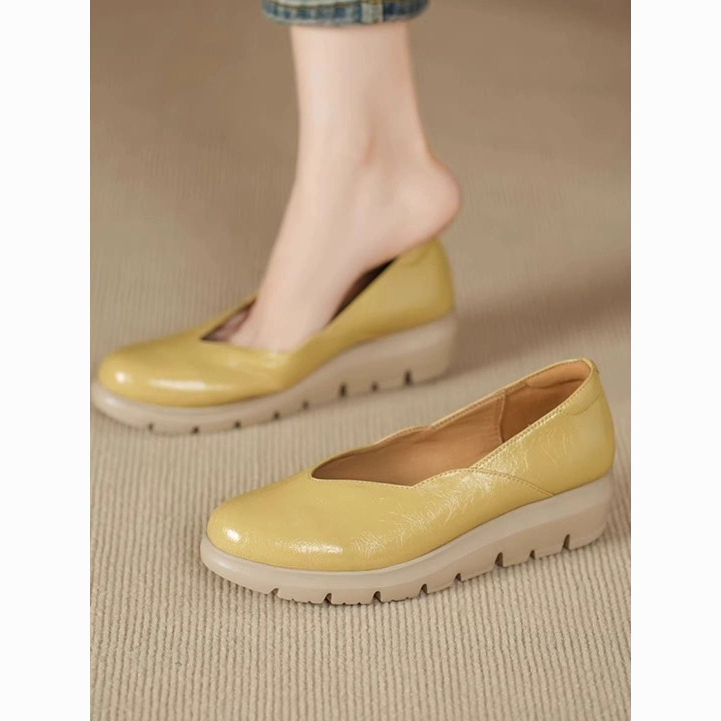 Damen bequeme Slip-On Ballerinas mit modischem Plateau R&B
