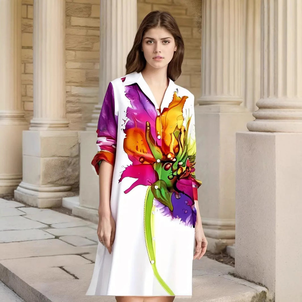 Damen Elegante Hemdblusenkleid mit floralem Design R&B