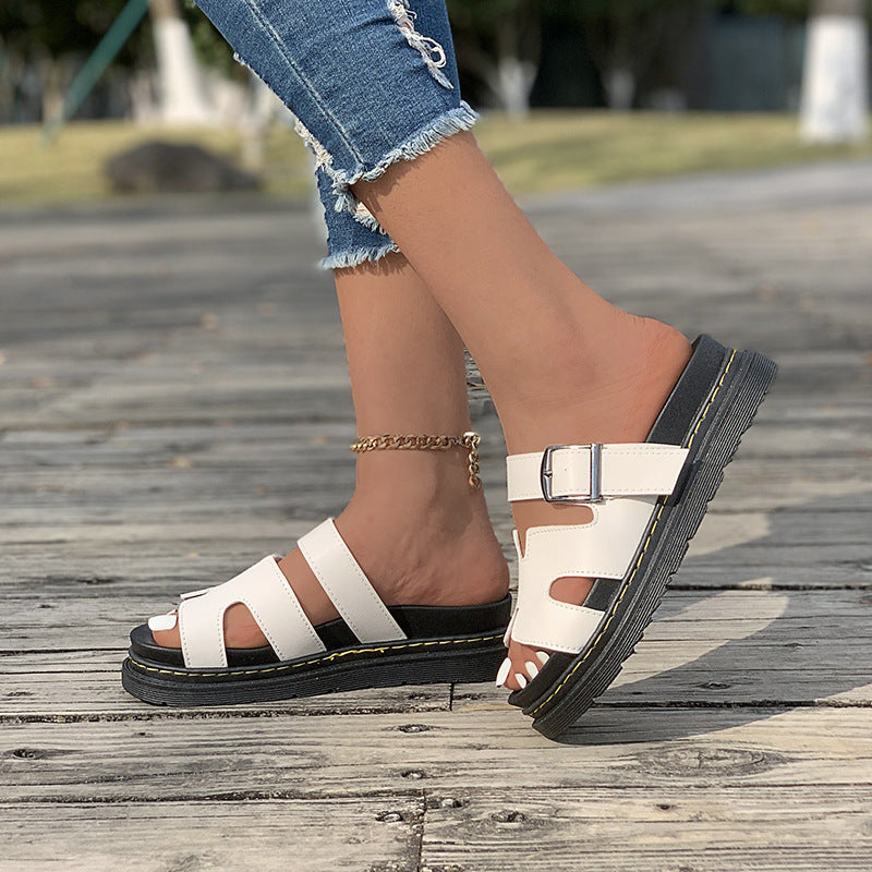 Damen bequeme Riemensandalen mit modischer Schnalle und gepolsterter Sohle R&B