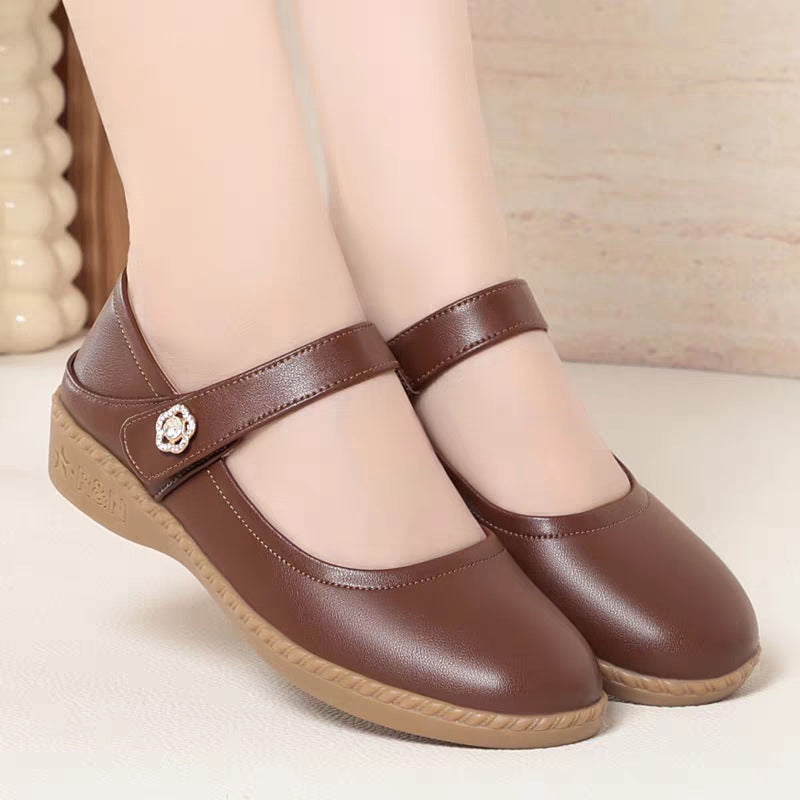 Damen Komfortable Mary Jane Ballerinas mit flexiblem Riemen und dekorativem Schmuckdetail