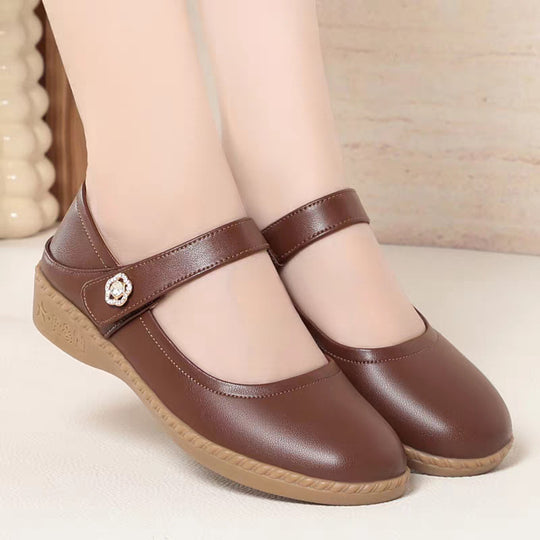 Damen Komfortable Mary Jane Ballerinas mit flexiblem Riemen und dekorativem Schmuckdetail R&B