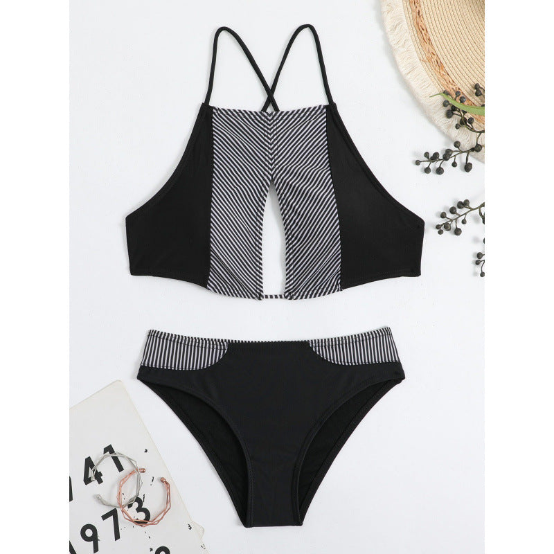 Damen Sport-Bikini mit modischem Streifen-Design und verstellbaren Trägern R&B
