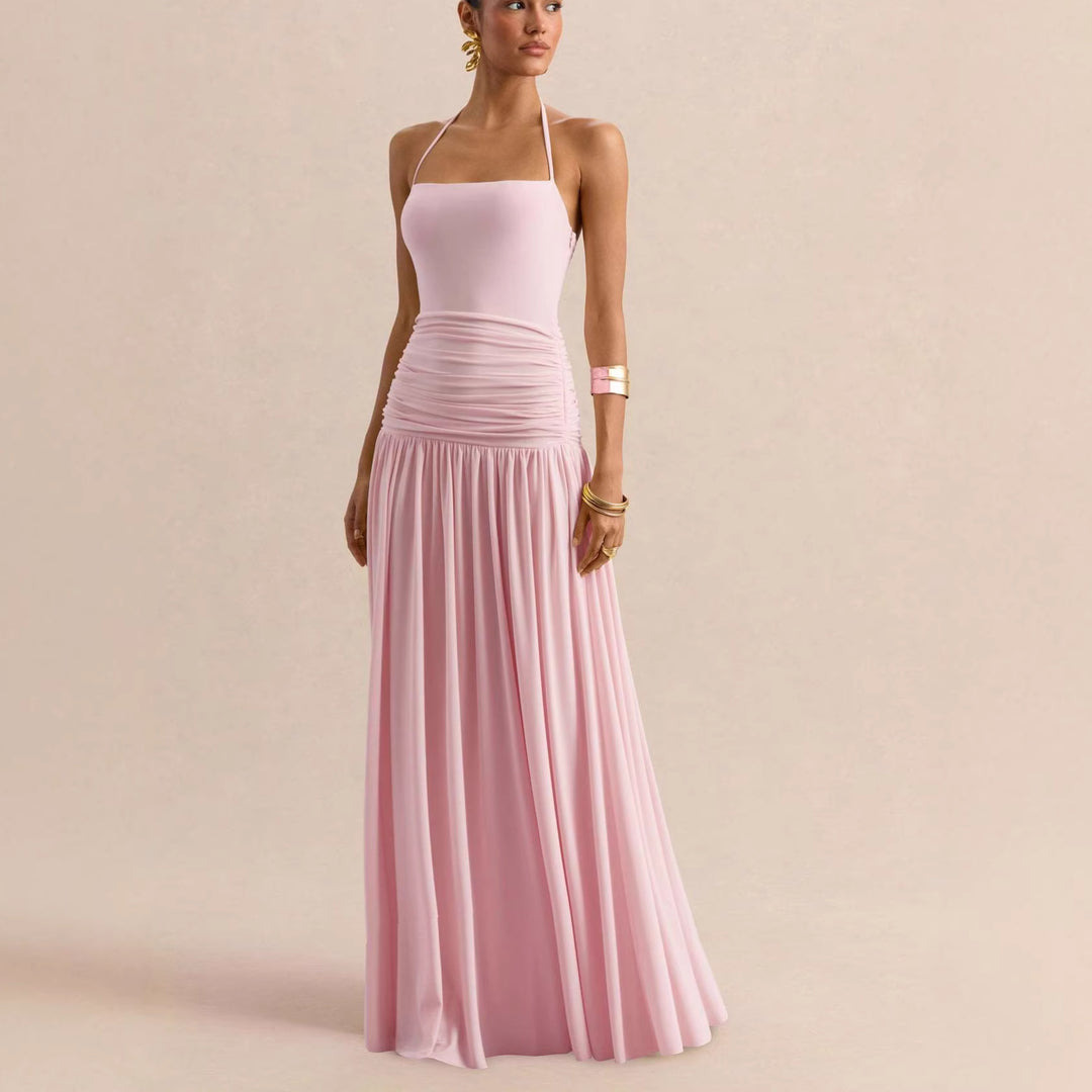 Damen Elegantes Maxikleid mit rüschiertem Oberteil und zarter Silhouette R&B