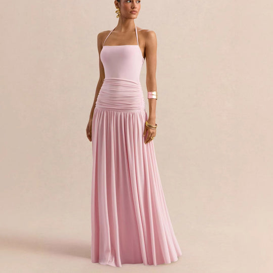 Damen Elegantes Maxikleid mit rüschiertem Oberteil und zarter Silhouette R&B