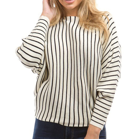 Damen gestreifter Pullover mit weitem Schnitt und innovativem Design R&B