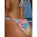 Damen Triangel-Bikini mit floralem Design und verstellbaren Trägern