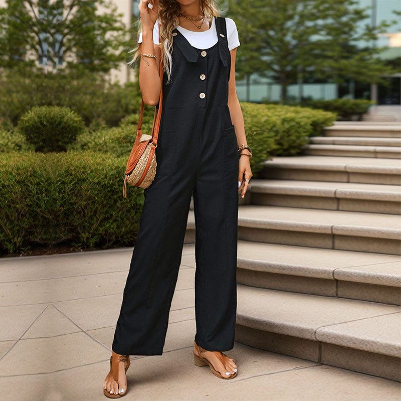 Damen Lässiger Jumpsuit mit praktischen Taschen und Knopfdetails