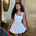 Damen verspieltes Mini-Kleid mit quadratischem Ausschnitt R&B