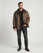 Herren extraweiter Lammfellimitat-Fliegerjacke mit Teddyfutter umklappbarem Kragen und verdeckten Druckknöpfen R&B