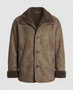 Herren extraweiter Lammfellimitat-Fliegerjacke mit Teddyfutter umklappbarem Kragen und verdeckten Druckknöpfen R&B