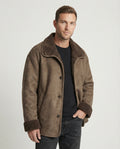 Herren extraweiter Lammfellimitat-Fliegerjacke mit Teddyfutter umklappbarem Kragen und verdeckten Druckknöpfen R&B