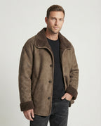 Herren extraweiter Lammfellimitat-Fliegerjacke mit Teddyfutter umklappbarem Kragen und verdeckten Druckknöpfen R&B
