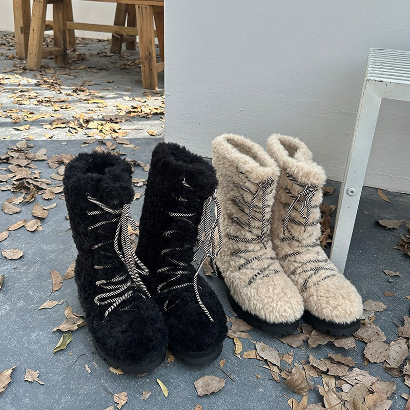 Damen modische Winterstiefel mit flauschigem Innenfutter und robustem Sohlenprofil R&B