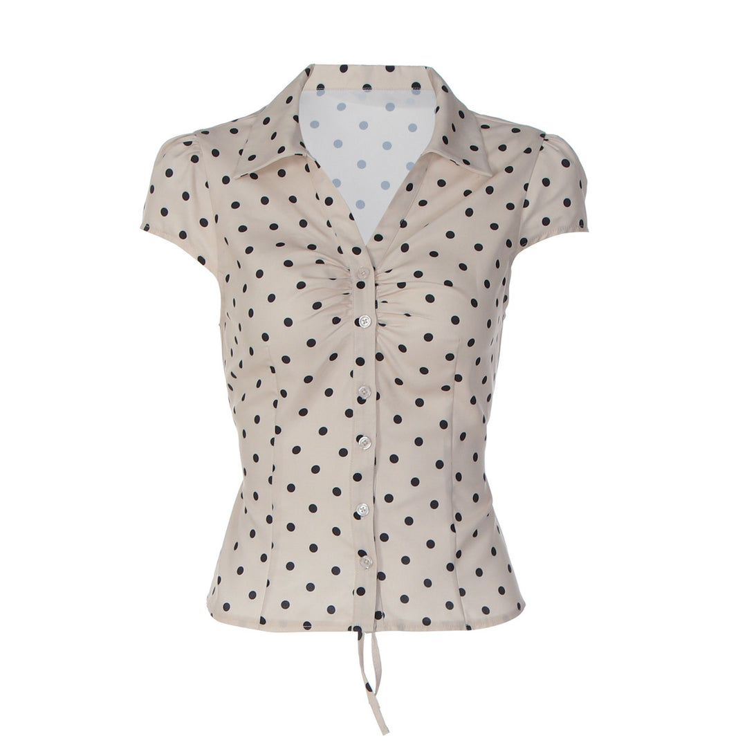 Damen Polka-Dots Bluse mit raffiniertem Knopfdesign R&B