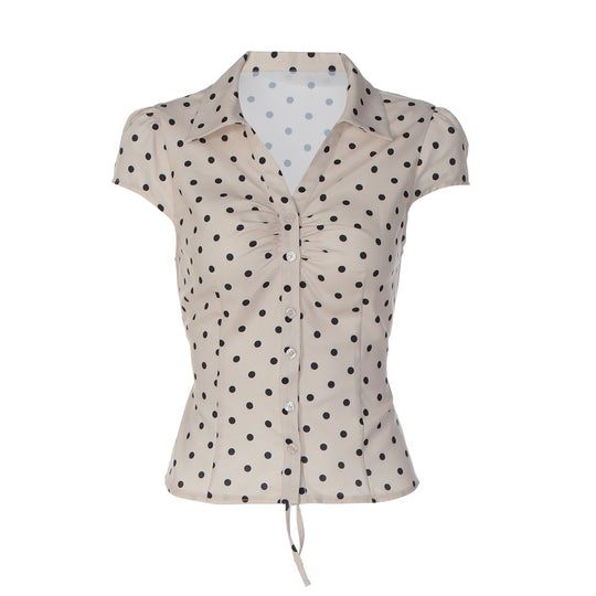 Damen Polka-Dots Bluse mit raffiniertem Knopfdesign R&B