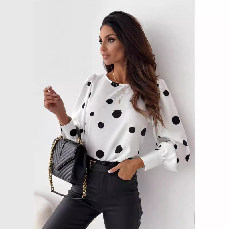 Damen Bluse mit Polka-Dots und elegantem Schnitt R&B