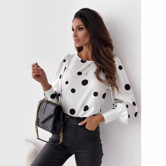 Damen Bluse mit Polka-Dots und elegantem Schnitt R&B