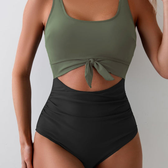 Damen Hochgeschnittener Badeanzug mit modischem Knotendetail R&B
