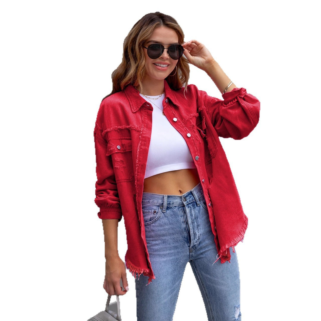 Damen Jeansjacke im lässigen Oversize-Schnitt mit fransigen Details R&B