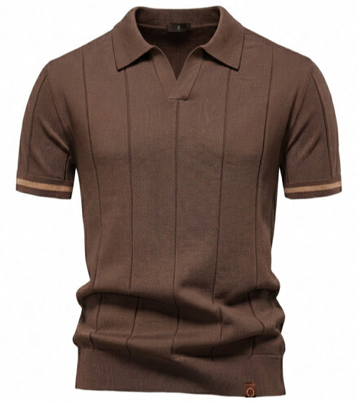 Herren nan strukturiertes Feinstrickpoloshirt mit offenem Reverskragen R&B