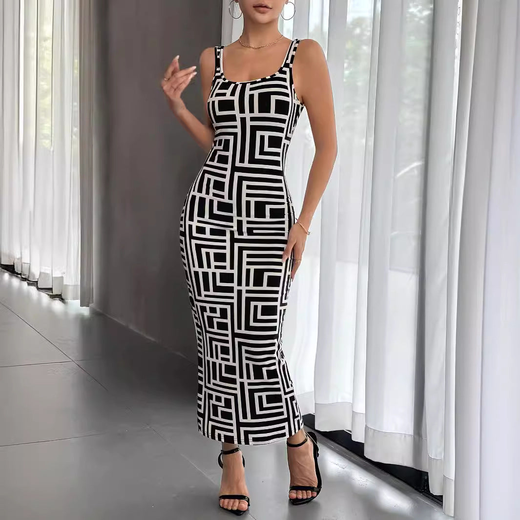 Damen Maxikleid mit modernem geometrischem Muster R&B