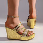 Damen Wedge-Sandalen mit funkelnden Akzenten und elegantem Krokodil-Design R&B