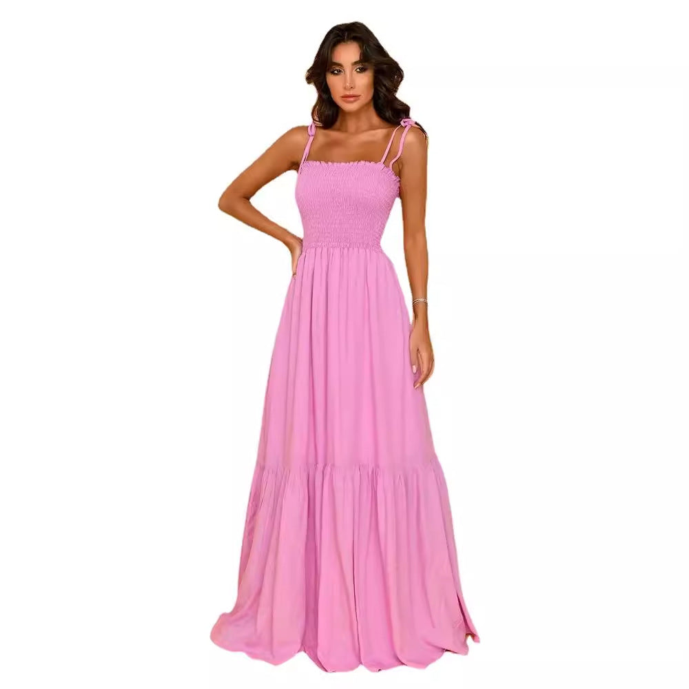 Damen luftiges Maxikleid mit Spaghetti-Trägern und Rüschendetails R&B