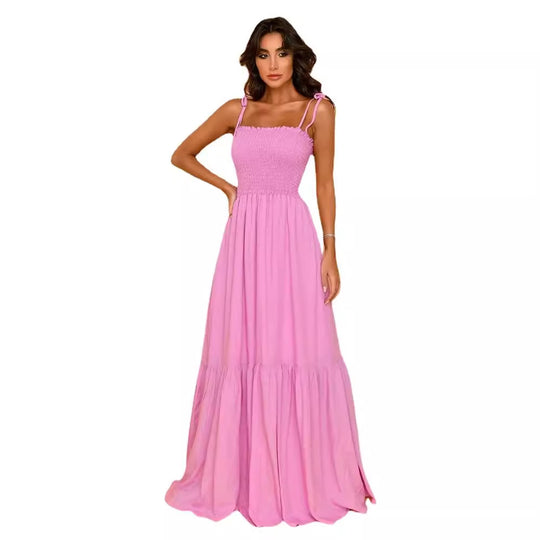 Damen luftiges Maxikleid mit Spaghetti-Trägern und Rüschendetails R&B