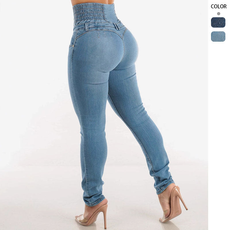 Damen Hochtaillierte Skinny Jeans mit dekorativen Knopfdetails und elastischem Bund R&B