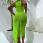 Damen ärmelloses Strandkleid mit seitlichem Rüschendetail R&B