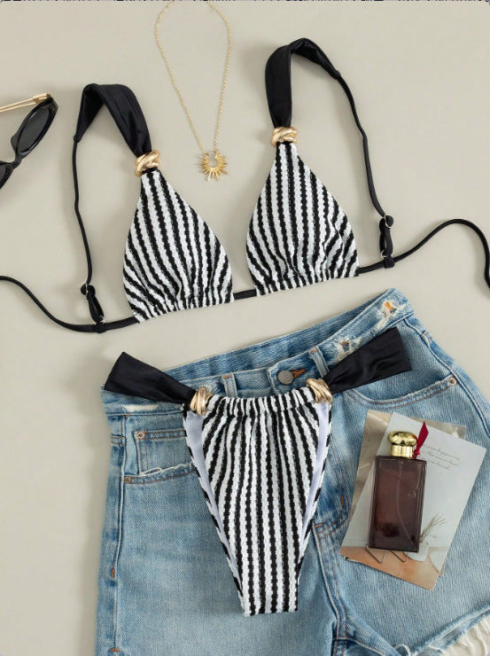 Damen Triangel-Bikini-Set mit luxuriösen Goldakzenten R&B