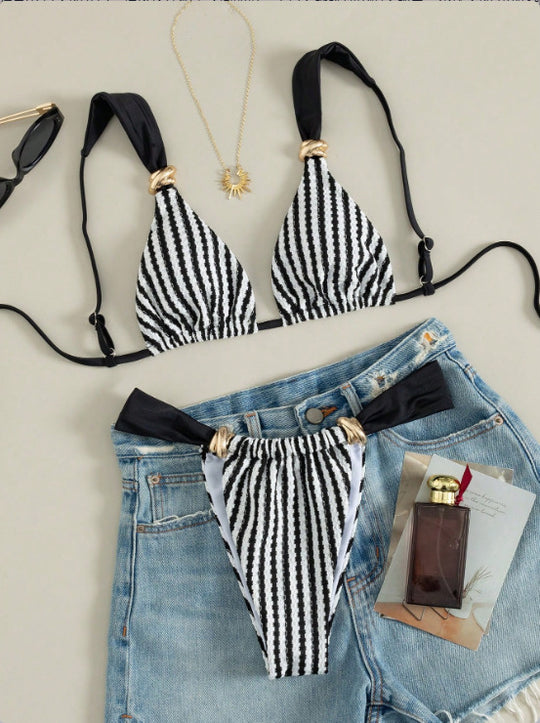 Damen Triangel-Bikini-Set mit luxuriösen Goldakzenten R&B