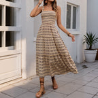 Damen Maxikleid mit verstellbaren Spaghettiträgern und elastischem Oberteil R&B