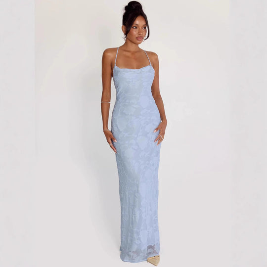 Damen Elegantes Abendkleid mit floralem Spitzenmuster und Spaghettiträgern R&B