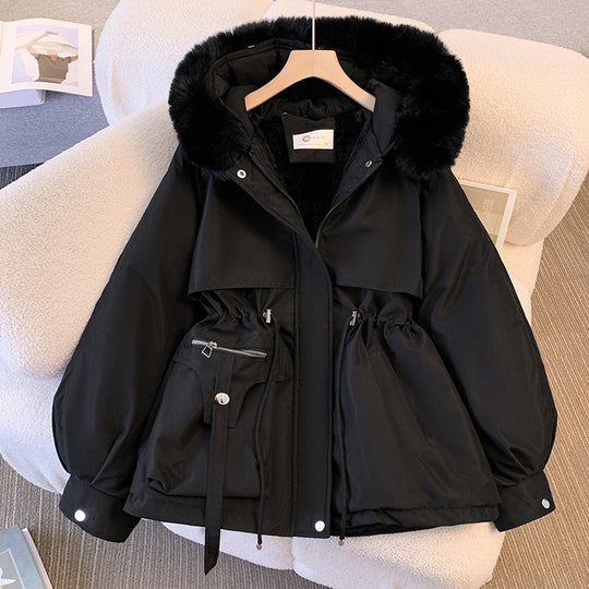 Damen elegante Winterjacke mit abnehmbarem Kunstpelzkragen R&B