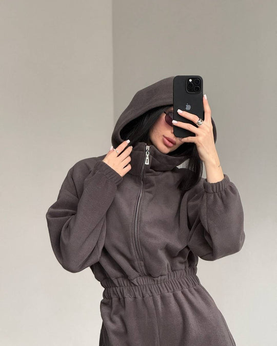 Damen Fleece Jogginganzug mit kurzem Reißverschluss R&B