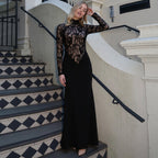 Damen Elegantes Maxikleid mit transparentem Spitzenoberteil und figurbetontem Schnitt R&B