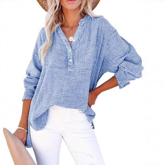 Damen lässige Baumwollbluse mit Knopfleiste R&B
