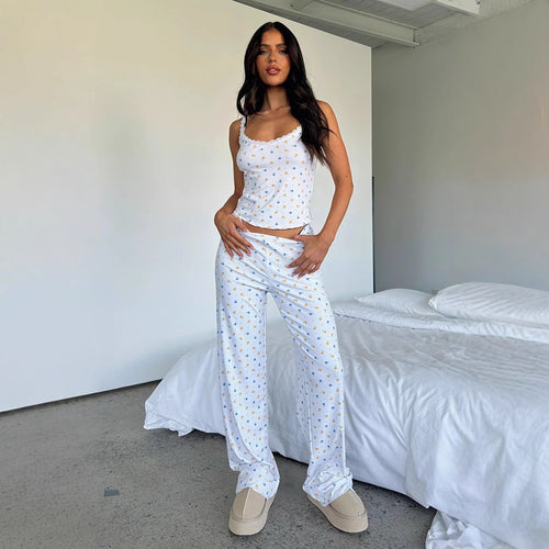 Damen Schlafanzug Set mit verzierten Trägern und elastischem Bund R&B