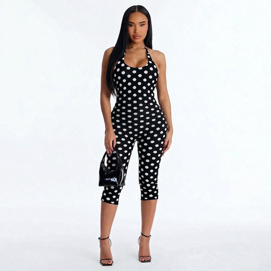 Damen Sportanzug mit Polka-Dots und tiefem V-Ausschnitt R&B