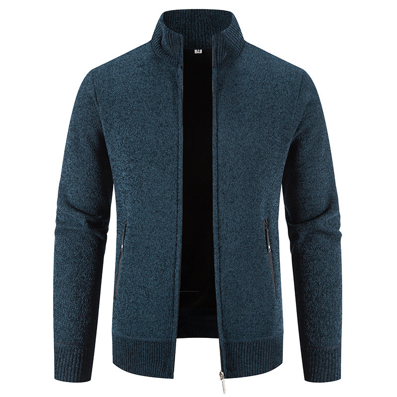 Herren elegante Strickjacke mit hohem Kragen und praktischen Reißverschlusstaschen