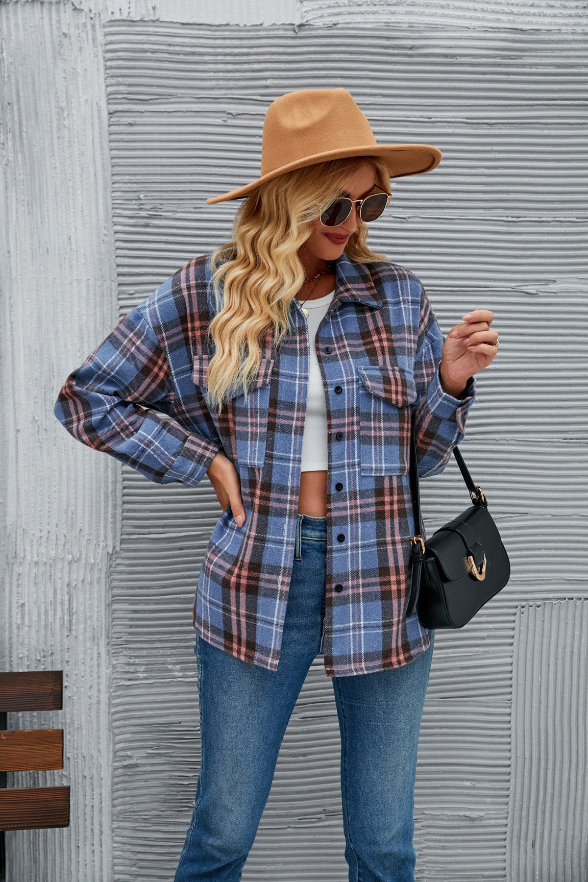 Damen Flanellhemdjacke im lässigen Karo-Design mit Brusttaschen R&B