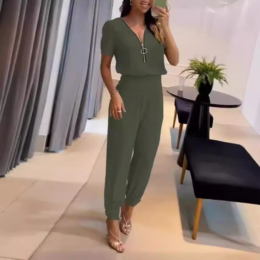 Damen Jumpsuit mit hochgeschlossenem Kragen und seitlichem Reißverschluss R&B