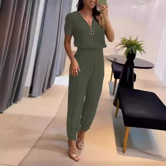 Damen Jumpsuit mit hochgeschlossenem Kragen und seitlichem Reißverschluss R&B