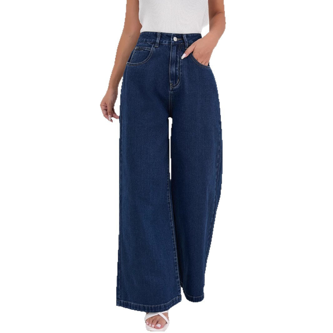 Damen Weite Denim-Jeans mit hoch tailliertem Schnitt und trendigen Details R&B