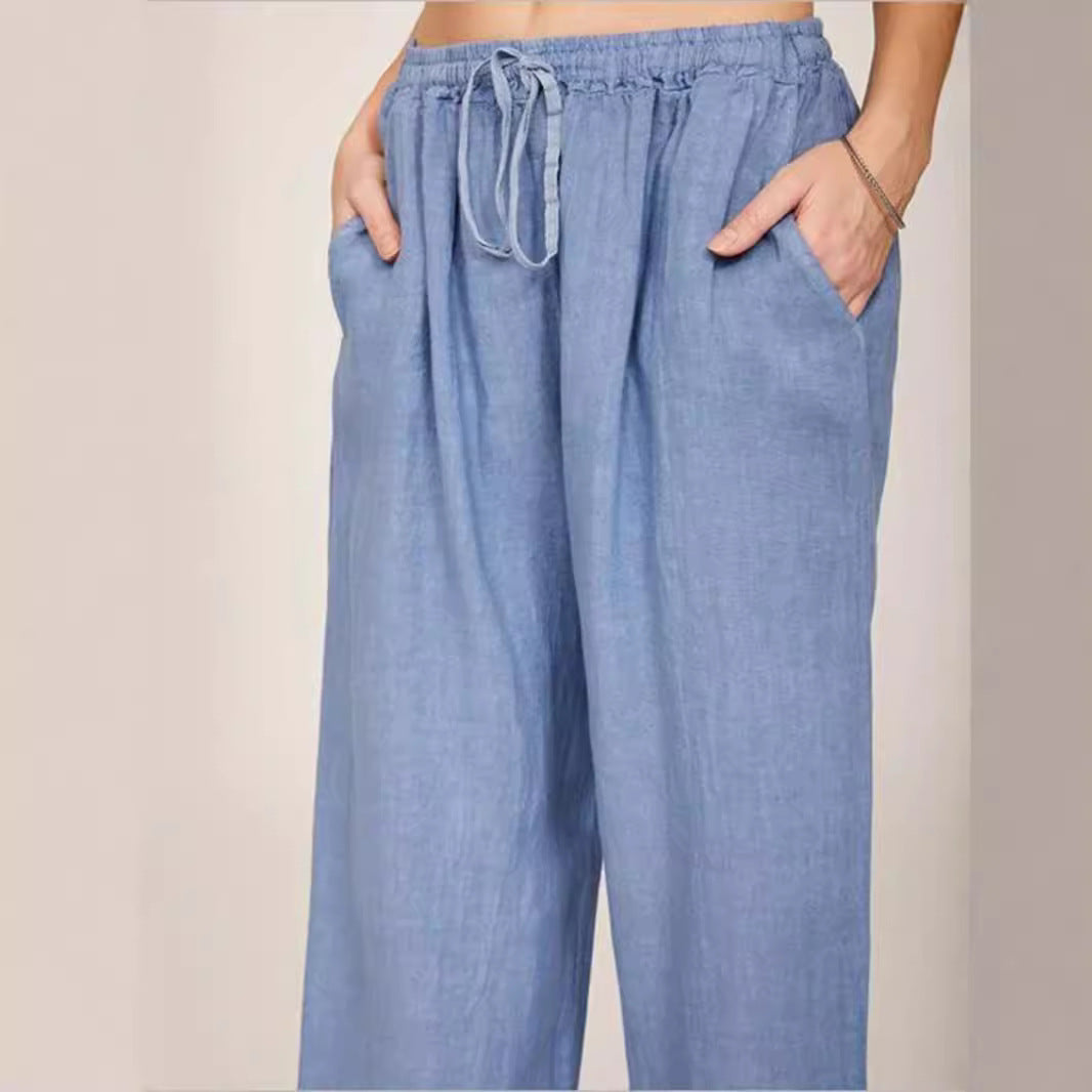 Damen Leinenhose mit weitem Bein und praktischen Seitentaschen R&B