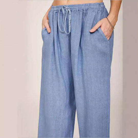 Damen Leinenhose mit weitem Bein und praktischen Seitentaschen R&B
